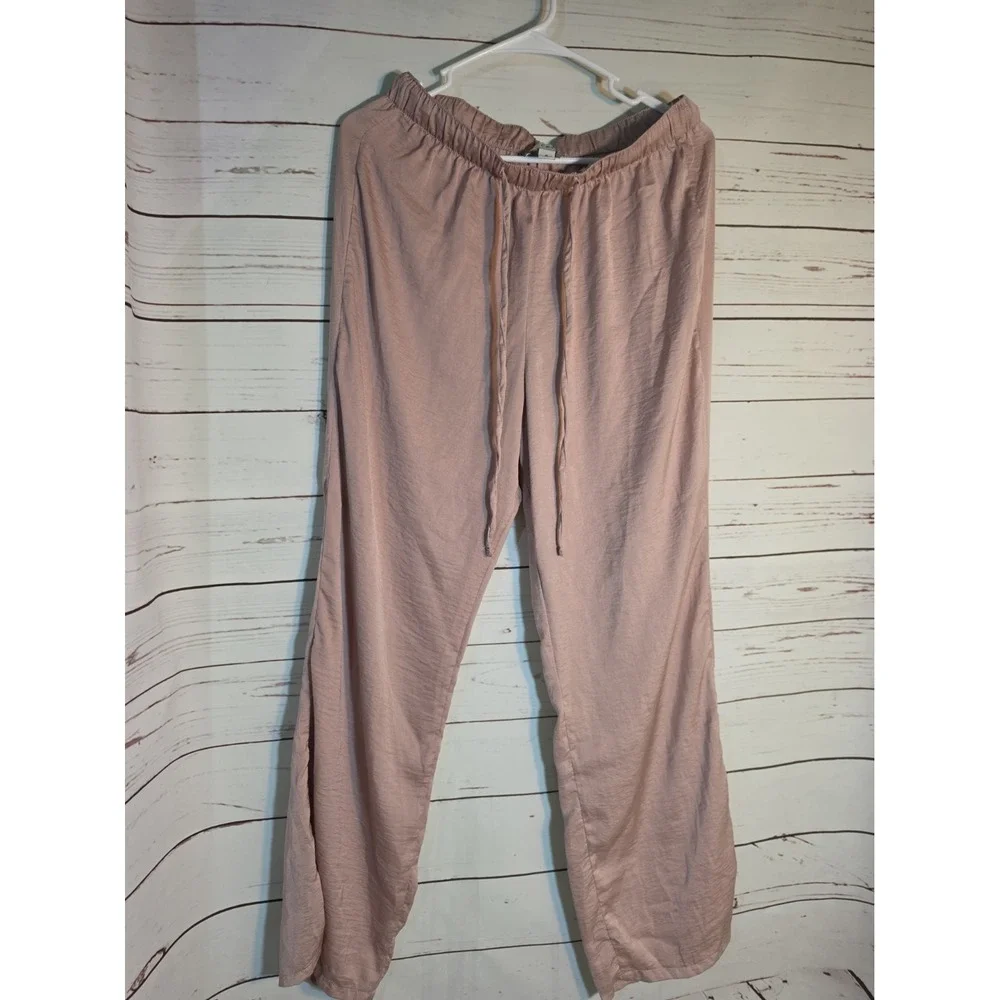 Como Sleep Womens Mauve Pink Satin Pajama Set Short Sleeve Button Top Pants M